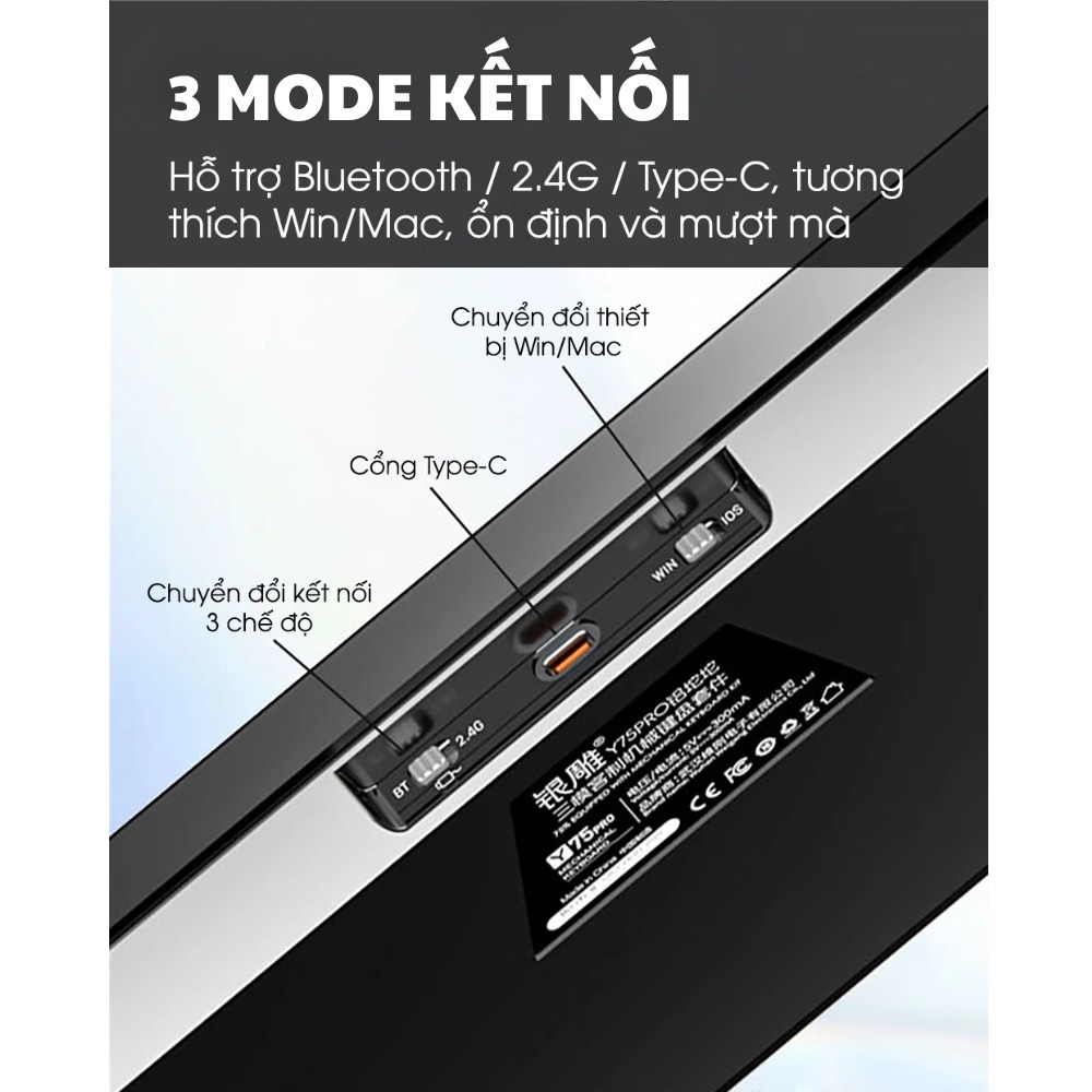 Case bàn phím cơ không dây khung YINDIAO Y75 pro - Led RGB - 3 mode kết nối - Hotswapable - APP - Mạch xuôi - Núm xoay | BigBuy360 - bigbuy360.vn