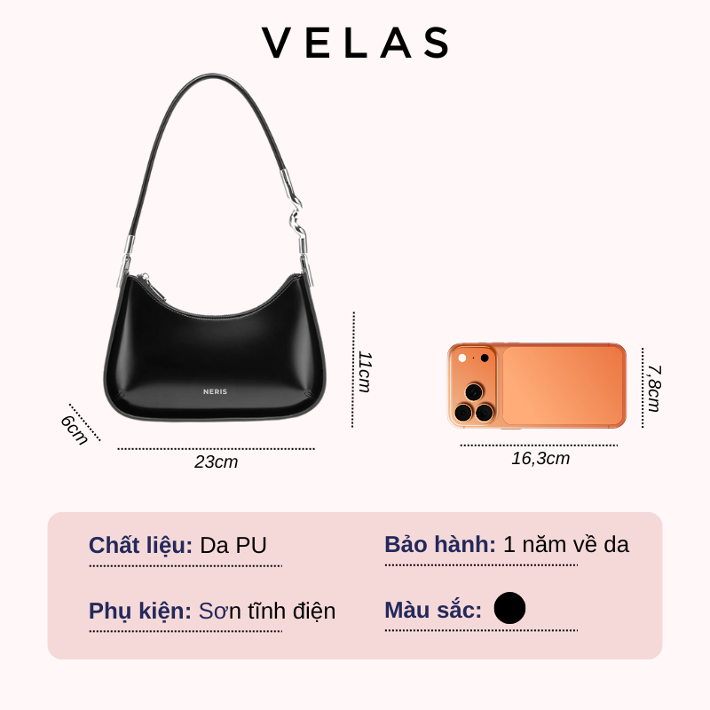 [V13] Túi xách đeo vai VELAS túi xách tặng bạn, người yêu sang chảnh xinh màu đen da PU mang đi làm, đi chơi | BigBuy360 - bigbuy360.vn