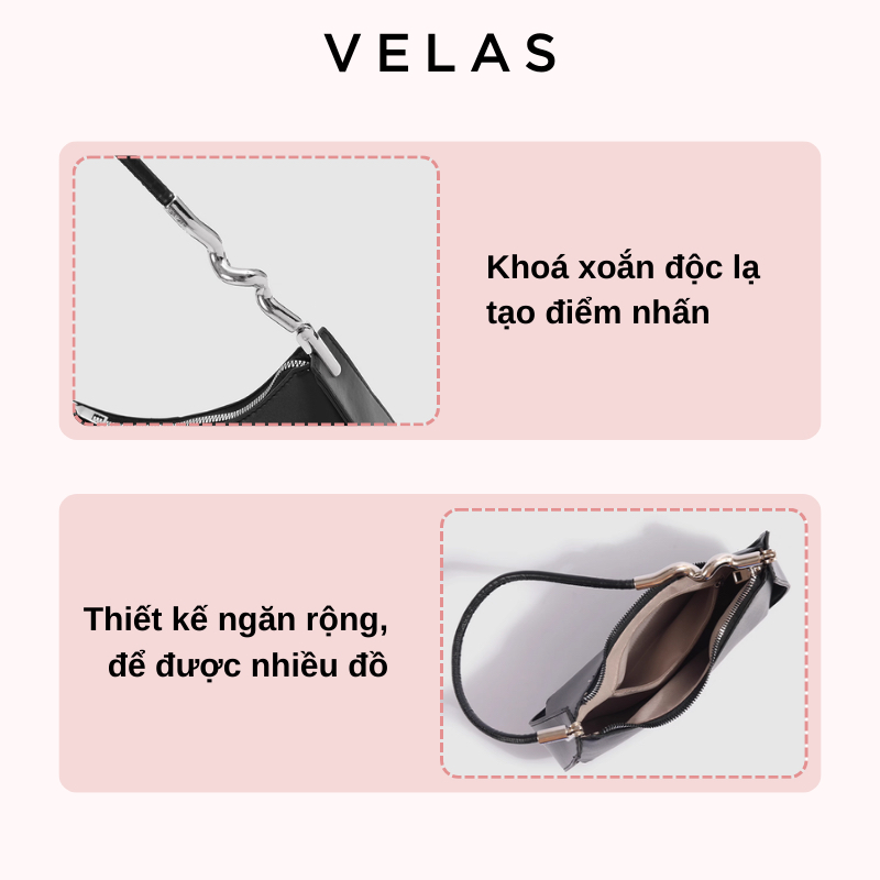 [V13] Túi xách đeo vai VELAS túi xách tặng bạn, người yêu sang chảnh xinh màu đen da PU mang đi làm, đi chơi | BigBuy360 - bigbuy360.vn