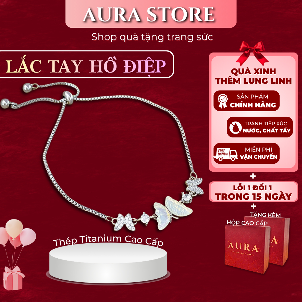 Lắc Tay Hồ Điệp AURA STORE Titan Cao Cấp – Trang Sức Nữ, Quà Tặng Bạn Gái Kèm Hộp Sang Trọng | AR10