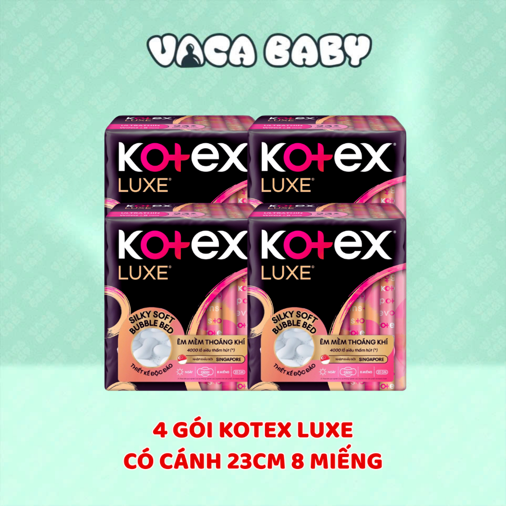 Combo 4 Gói Băng Vệ Sinh Kotex LUXE Mặt Bông Êm Mềm 23cm Gói 8 Miếng Thấm Hút Siêu Tốc