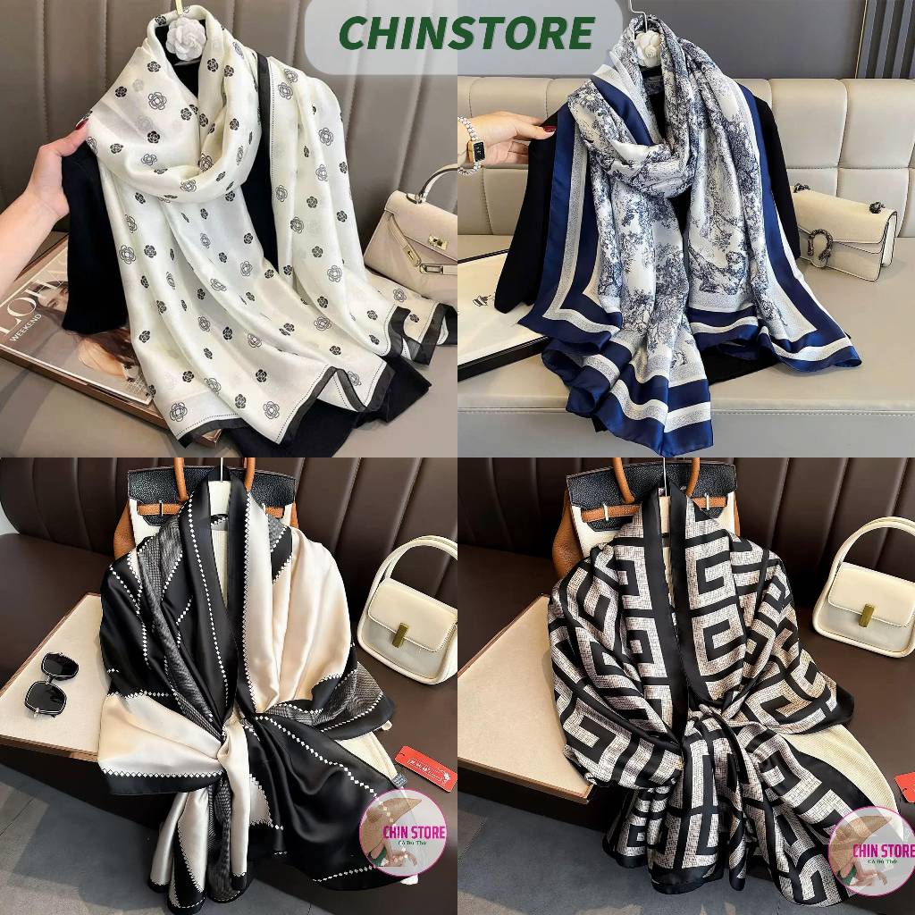 Khăn Lụa Khăn Choàng Lụa Hoa Thanh Lịch Sang Trong Xuân Hè Size 180*90cm