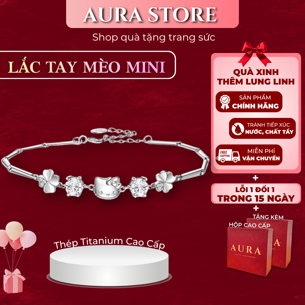Lắc Tay Mèo Mini AURA STORE Titan Cao Cấp – Trang Sức Nữ, Quà Tặng Bạn Gái Kèm Hộp Sang Trọng | AR38