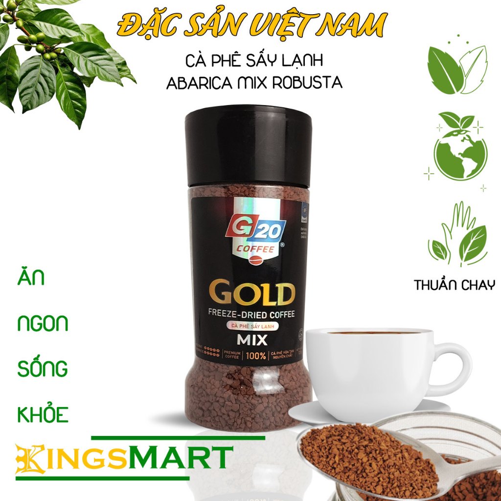 [Thuần chay] - Cà phê sấy lạnh GOLD MIX Arabica & Robusta - Thương hiệu G20 COFFEE THIÊN SA - Hũ 120