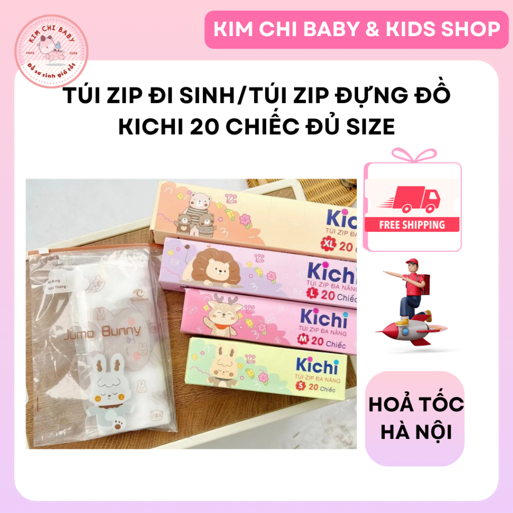 Túi zip đi sinh/Túi zip đa năng, đựng đồ Kichi hộp 20 chiếc đựng đồ dùng, quần áo cho mẹ đi sinh