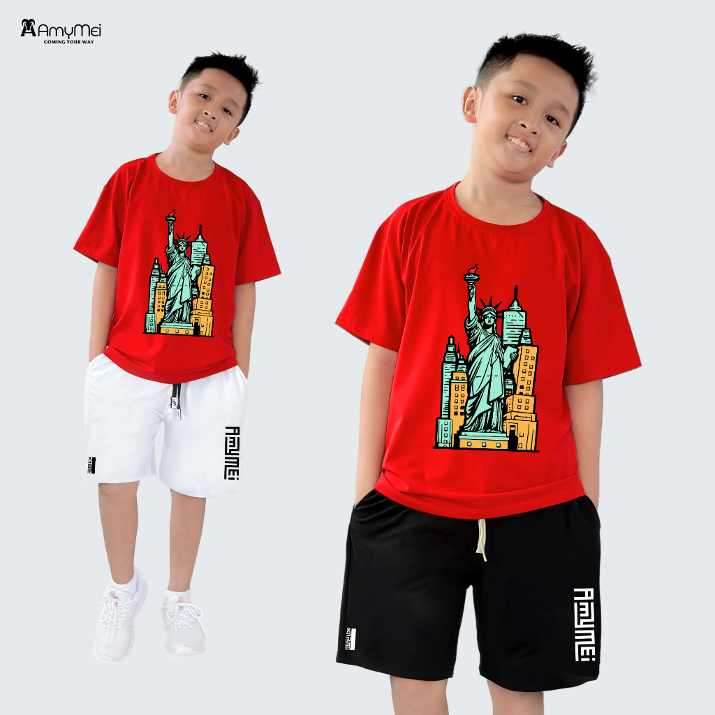 Đồ bộ short bé trai Amymei, quần gió thể thao siêu nhẹ, áo phông cotton, cho bé 14-55kg. DBSGIO_NY