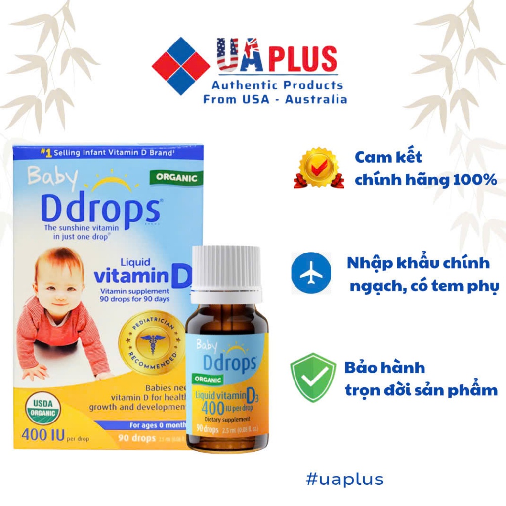 [Nhập khẩu chính ngạch] Baby Ddrops Liquid Vitamin D3 400 IU - Vitamin D3 cho bé (90 giọt)