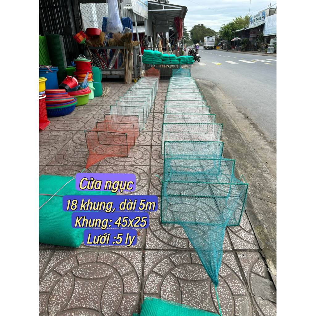 Lú 12 cửa ngục bắt cá tôm khung Dài 5m Và khung 45x25cm, 18 khung mắc lưới 5ly