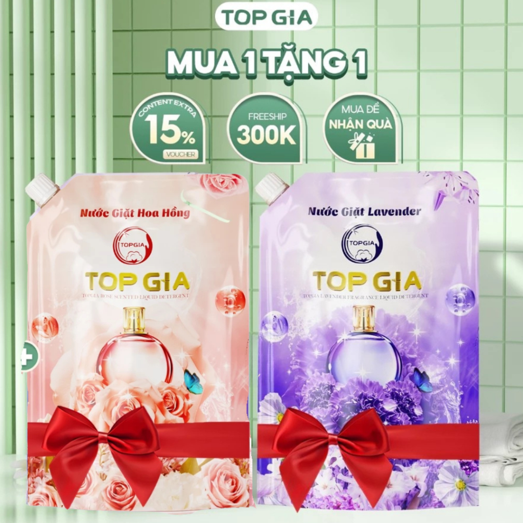 (MUA 2L TẶNG 2L) Nước Giặt Xả Quần Áo Top Gia - Combo Nước Giặt Xả Túi 2L Sạch Sâu An Toàn Lành Tính