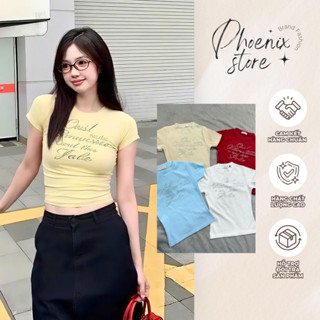  Áo Thun Ôm Body Có Tròn Tay Ngắn Dáng Slimfit In Chữ Đính Đá Y2k 