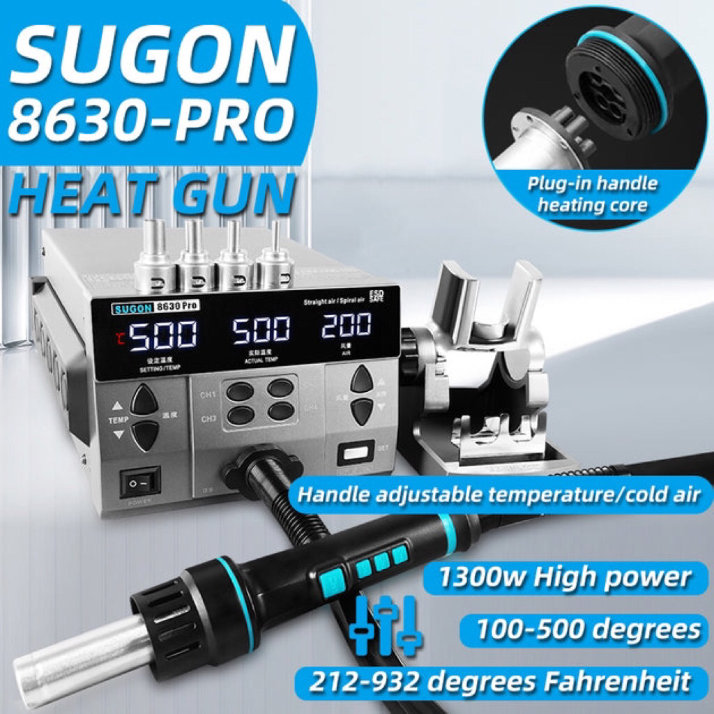 Máy Khò Sugon 8630Pro – Tay Khò Chỉnh Nhiệt, Công Suất 1300W, Khò & Sửa Linh Kiện Điện Tử