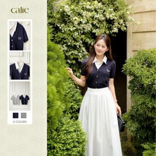   Desk to Date  Áo dệt len phối cổ đức cúc kim loại cộc tay chất liệu cao cấp mềm mại thời trang nữ Calie AF176 