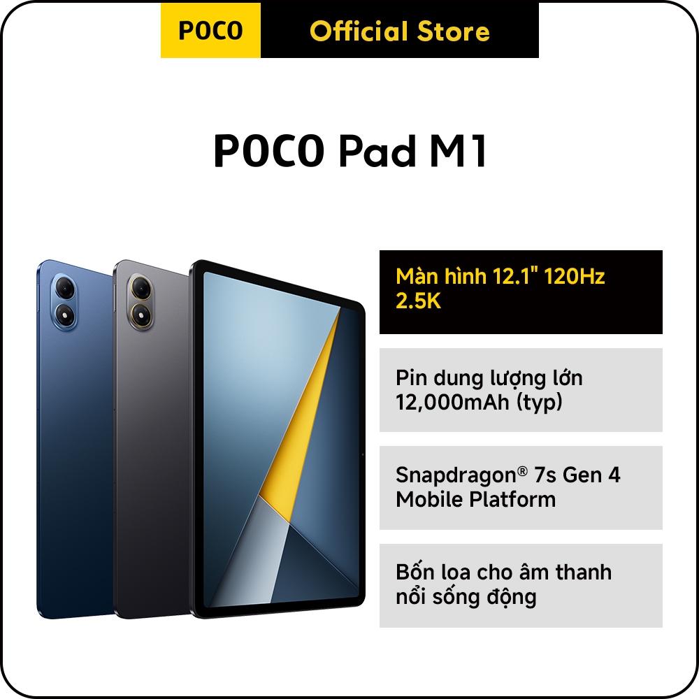 [New] Máy tính bảng POCO Pad M1 | 8GB+256GB, màn hình 12.1'' 120Hz 2.5K, pin khủng 12000mAh, Snapdra