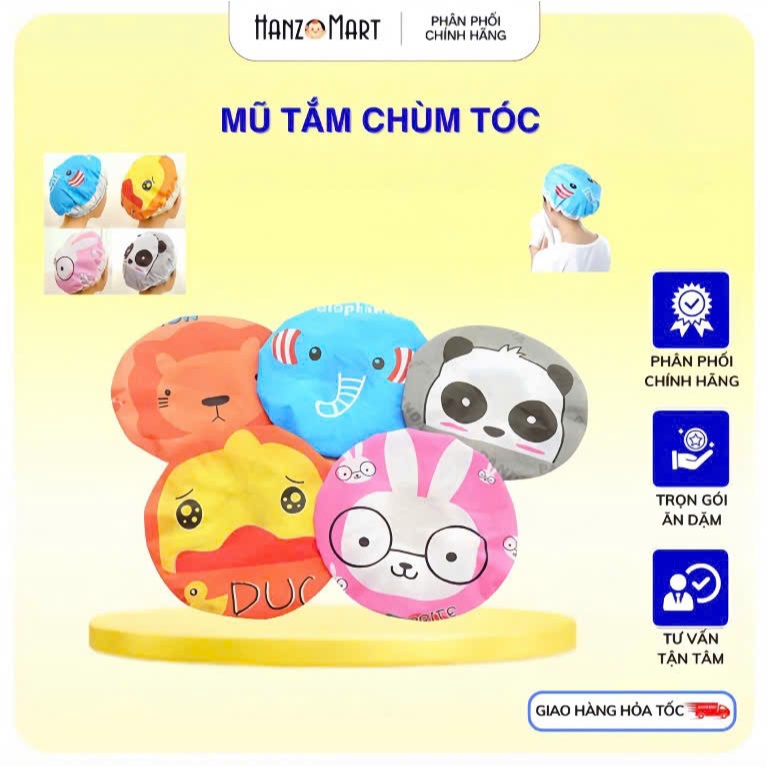 Mũ tắm chùm tóc khi tắm in hình động vật dễ thương