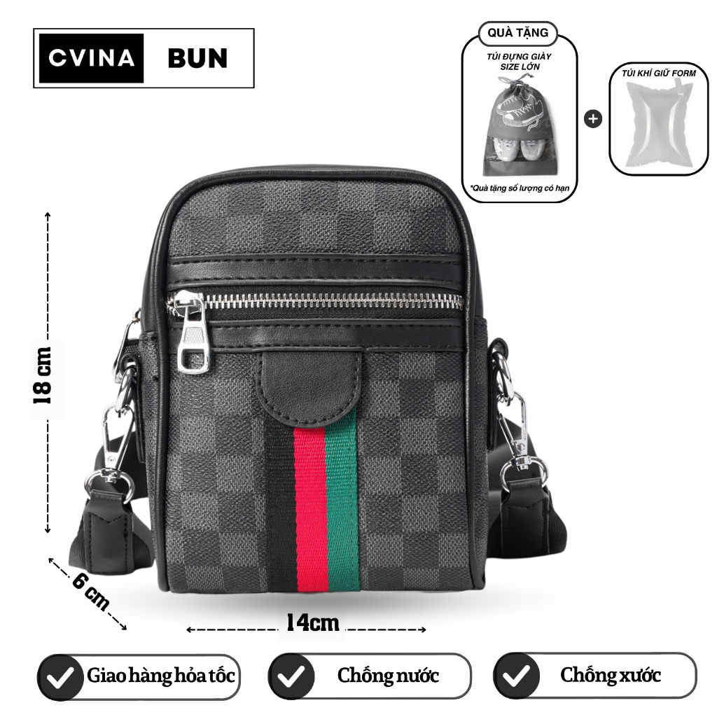 Túi đeo chéo nam bằng da thuộc tổng hợp, kích thước: (25x17x7)cm