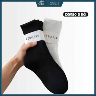   COMBO 5  Tất Vớ Nam Nữ Cổ Cao Trơn EKIUSHOP Cotton Êm Ái Dày Dặn Thoáng Khí - Ekiu Shop 