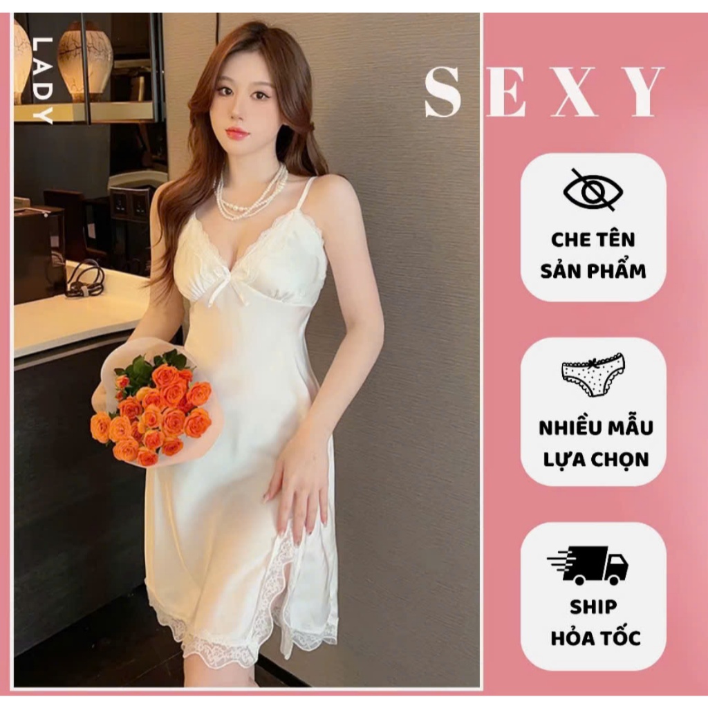 Phụ nữ sexy pajama lụa đầm ren pajama đồ ngủ sexy bộ đồ ngủ