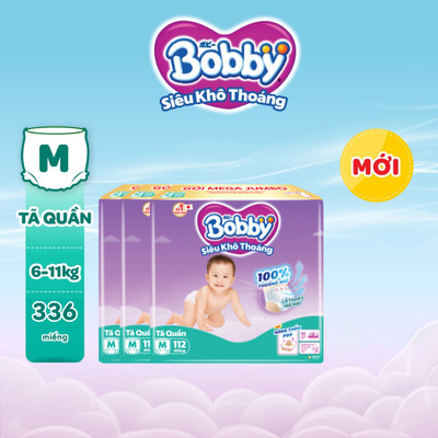 [KOL] [TẶNG MIẾNG] Combo 3 tã quần Bobby Siêu Khô Thoáng - 100% Thoáng Khí Mega Jumbo M112/L96/XL84/XXL76