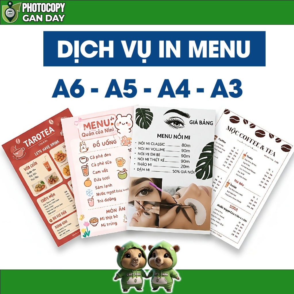 In Menu Theo Yêu Cầu  A3 A4 A5 A6 | Menu Quán Ăn, Cafe, Spa | Ép Plastic - Chống Nước