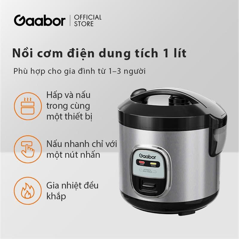Thanh Lý Nồi cơm điện mini 1L Gaabor RC20M-YE01A kèm xửng hấp tay cầm