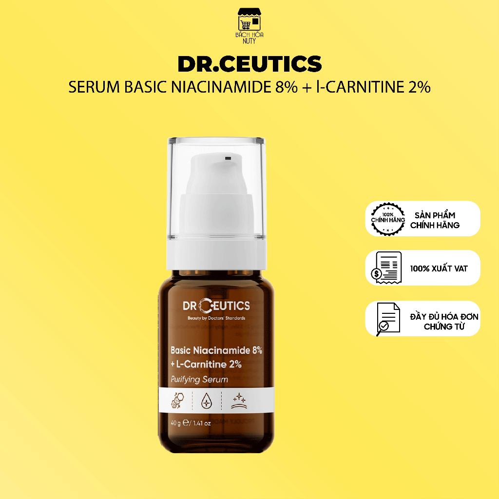 Serum DrCeutics Sáng Da B3 Niacinamide 8% + L-Carnitine 2% (30g)