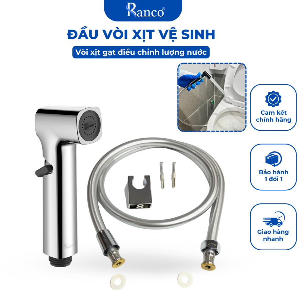 Bộ vòi xịt nhà vệ sinh cầm tay RANCO gạt rảnh tay cao cấp dây dài 1,2m lõi đồng KT - 503