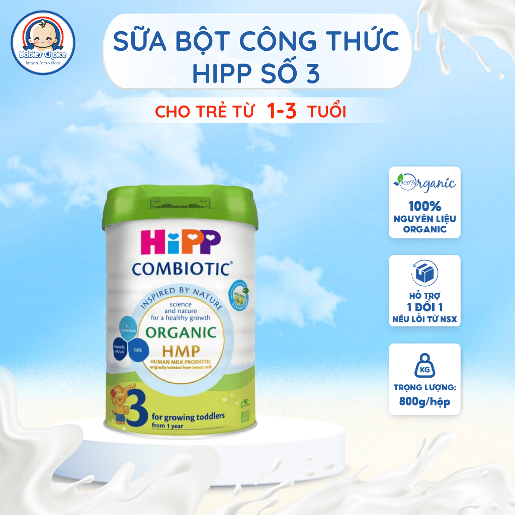 Sữa bột công thức HiPP 3 Organic Combiotic 800g Tăng Cường Hệ Miễn Dịch, Phát Triển Chiều Cao