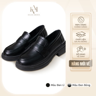 Giày lười nữ HAANSHOES classic đen chất da mềm chống nhăn đế cao 3,5 cm chống trơn trượt - thiết kế tinh tế dễ phối đồ