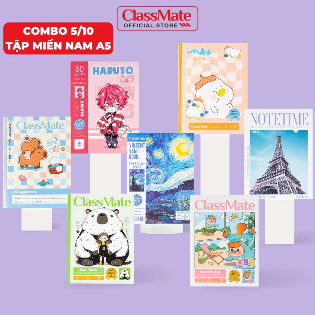 Combo 5/10 Tập Học Sinh Miền Nam 120gsm Classmate Vở 4 Ô Ly A5, Van Gogh, 96 Trang, Vở 5 Ô Li 2x2mm, Tập Vở 70/80/100gsm
