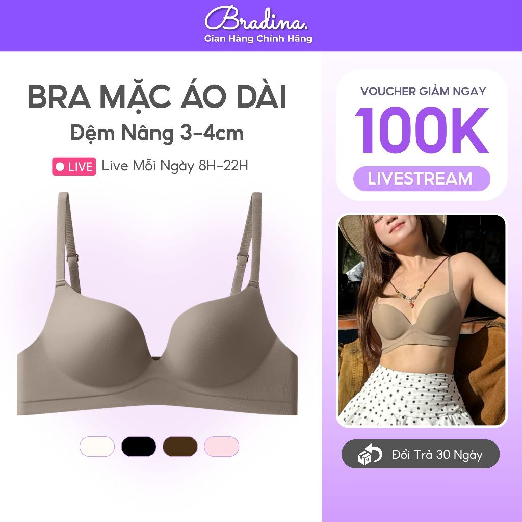 [DEAL HOT] Áo Lót Đệm Vừa 3cm Không Gọng Su Đúc Nâng Ngực Tự Nhiên Bradina Perfect Fit ALKG12