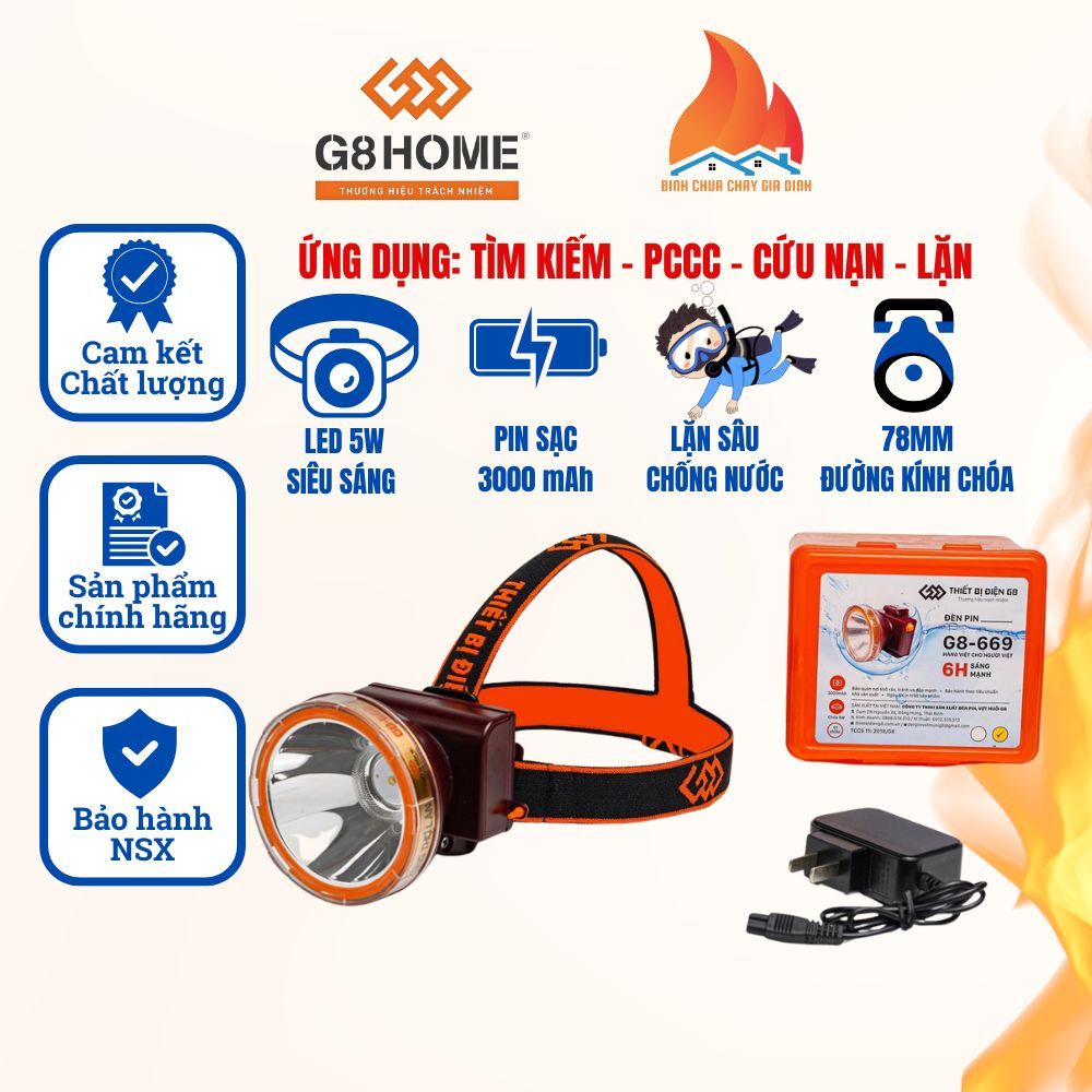 ĐÈN ĐỘI ĐẦU CHỐNG NƯỚC CHUYÊN DÙNG CHO THỢ LẶN G8-669 G8HOME