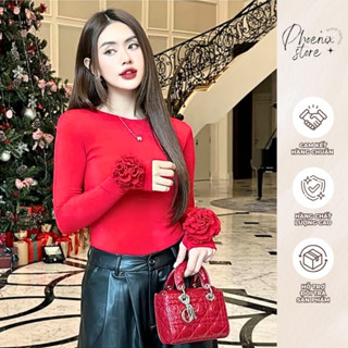  Áo Thun Nữ Tay Dài Cổ Tròn Đính Hoa Sang Trọng  Không Hở Lưng  Co Giãn Mỏng Ôm Body Chất Thun Borip Quảng Châu 