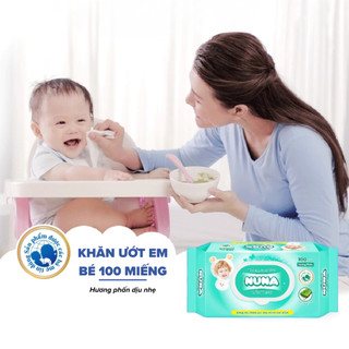 Combo Khăn Ướt Em Bé Nuna Hương Phấn 100 Miếng Chiết Xuất Lô Hội Không Cồn Thân Thiện An Toàn Da Nhạy Cảm