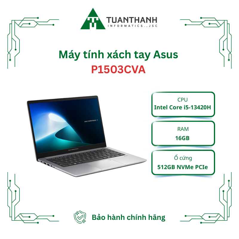 Máy tính xách tay Asus P1503CVA i5-13420H/8GB/512GB SSD/UMA/15.6" FHD/ax+BT/FP/McAfee/Win 11 Home/Xá