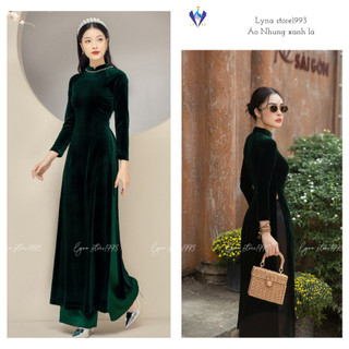 Áo Dài Nhung Màu Xanh Lá Cao Cấp – Thiết Kế Sang Trọng Cuốn Hút – Áo Dài Tết Đẹp Lyna Store1993
