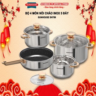  Bộ 4 món nồi chảo Inox 5 đáy từ Sunhouse SHG789 