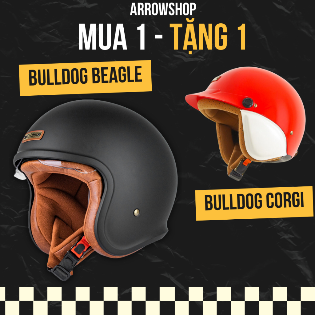 [Mua 1 tặng 1] Mũ bảo hiểm 3/4 Bulldog Beagle 2 kính âm nón bảo hiểm 3/4 cao cấp Arrow Shop