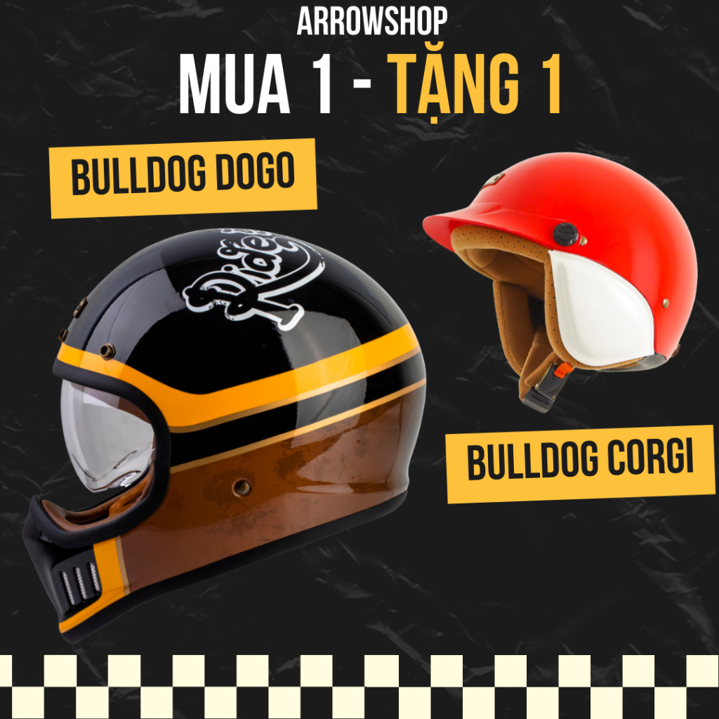 [Mua 1 tặng 1] Mũ bảo hiểm fullface đặc biệt Bulldog Dogo arrow shop nón bảo hiểm chất lượng cao