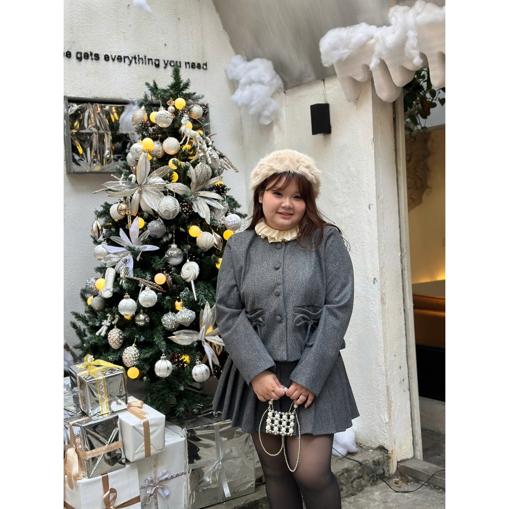 ÁO KHOÁC DẠ ÉP TÚI NƠ thiết kế dáng ngắn cúc tròn túi đính nơ thanh lịch đi chơi Noel chụp ảnh  Huyền Lucy Bigsize | BigBuy360 - bigbuy360.vn