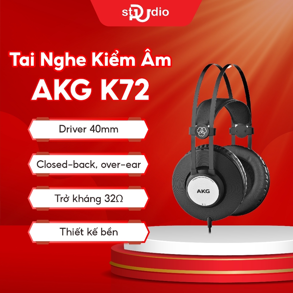 Tai Nghe Kiểm Âm AKG K72 Chính Hãng - Headphone Studio Closed-Back Chuyên Mix Nhạc, Edit Video