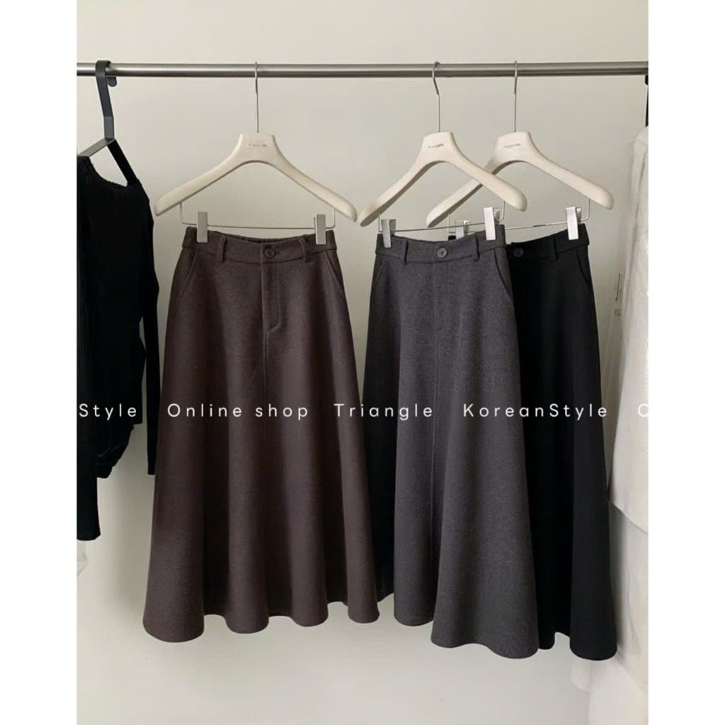 TRIANGLE - Daybyday Skirt (Cân nhắc kỹ, return is not welcomed) - Chân váy dạ dáng A dài Hàn Quốc ph