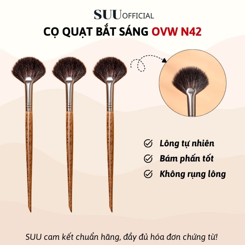 [OVW] Cọ Quạt Bắt Sáng Highlight OVW N42 Cán Gỗ Lông Mềm Mịn Bám Phấn Tốt