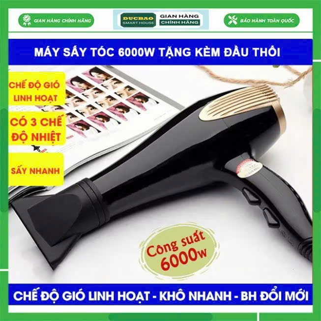 Máy Sấy Tóc 2 Chiều Nóng Lạnh Công Suất Lớn 6000W. Máy sấy tóc công suất lớn (Bảo hành lỗi 1 đổi 1)