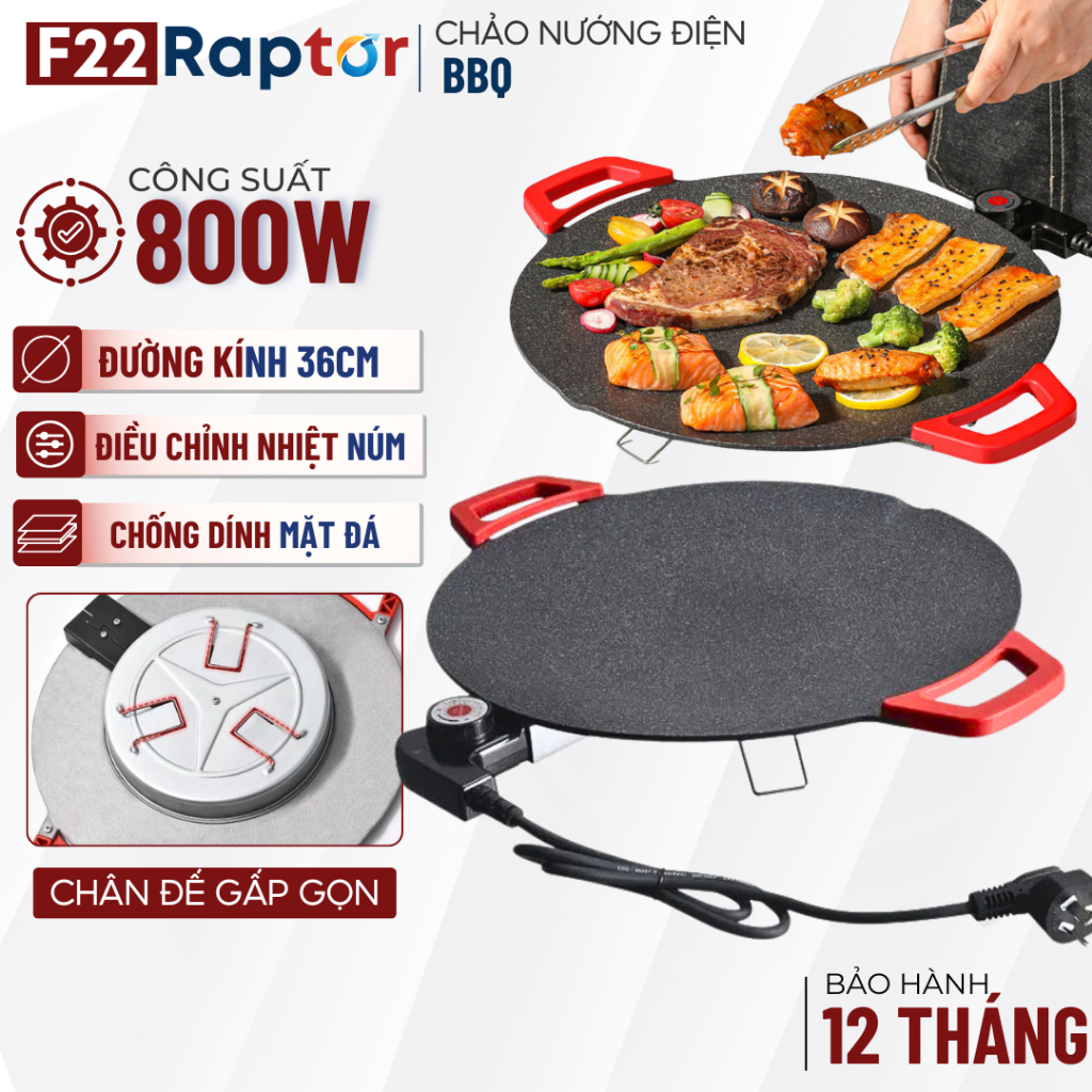 Chảo Nướng Điện BBQ Điện 36cm, Bếp Nướng Điện Chống Dính Không Dầu, Mặt Chảo Chống Dính,Điều Chỉnh Được Nhiệt