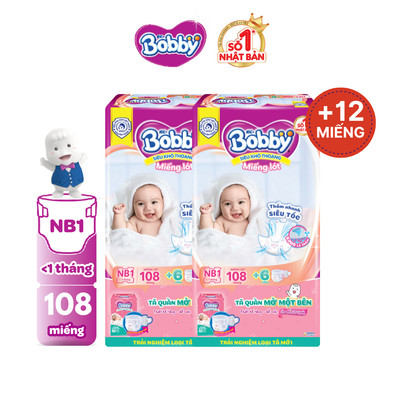 [KOL] Combo 2 gói miếng lót sơ sinh Bobby Newborn 1-108 miếng  - Tặng miếng ngẫu nhiên