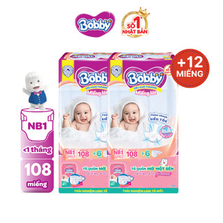   KOL  Combo 2 gói miếng lót sơ sinh Bobby Newborn 1-108 miếng  - Tặng miếng ngẫu nhiên 