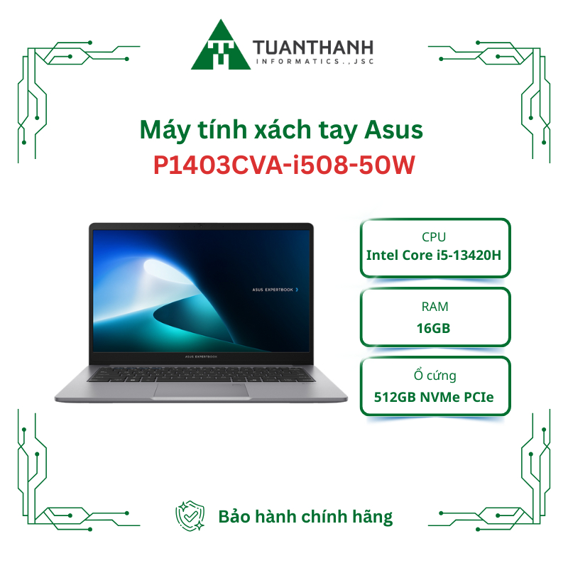 Máy tính xách tay Asus P1403CVA-i508-50W(14.0"/i5-13420H/DDR58GB/512GB/50WHrs,3-cell/W11H/2YOnSite)_