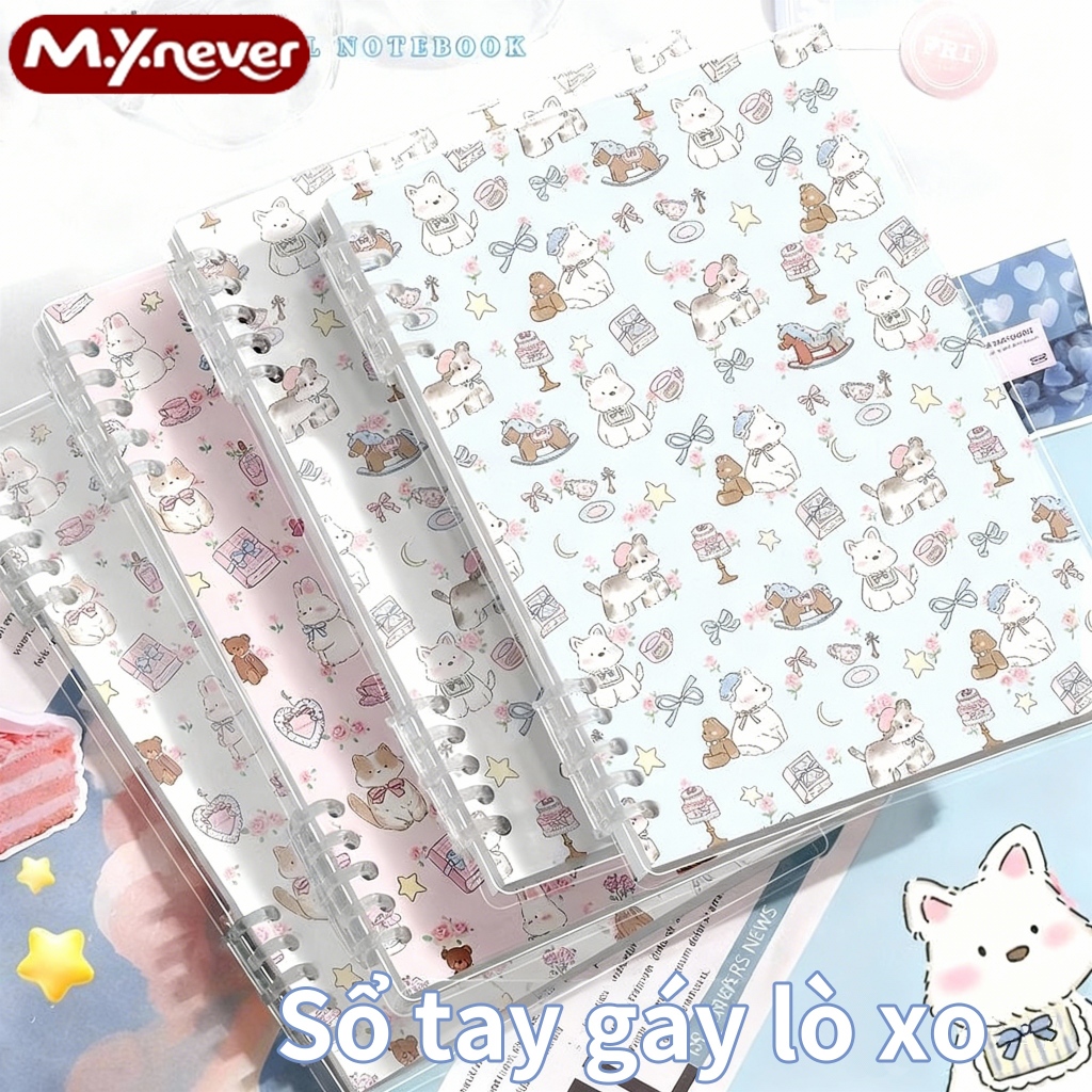 M.Y.Never-Sổ Còng B5 thay được giấy kẻ ngang 120trang -Giấy Dày 80g họa tiết thú bông dễ thương sổ g