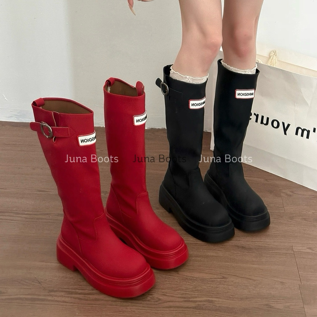 Giày bốt đùi ủng nữ màu đỏ style Noel cực chất