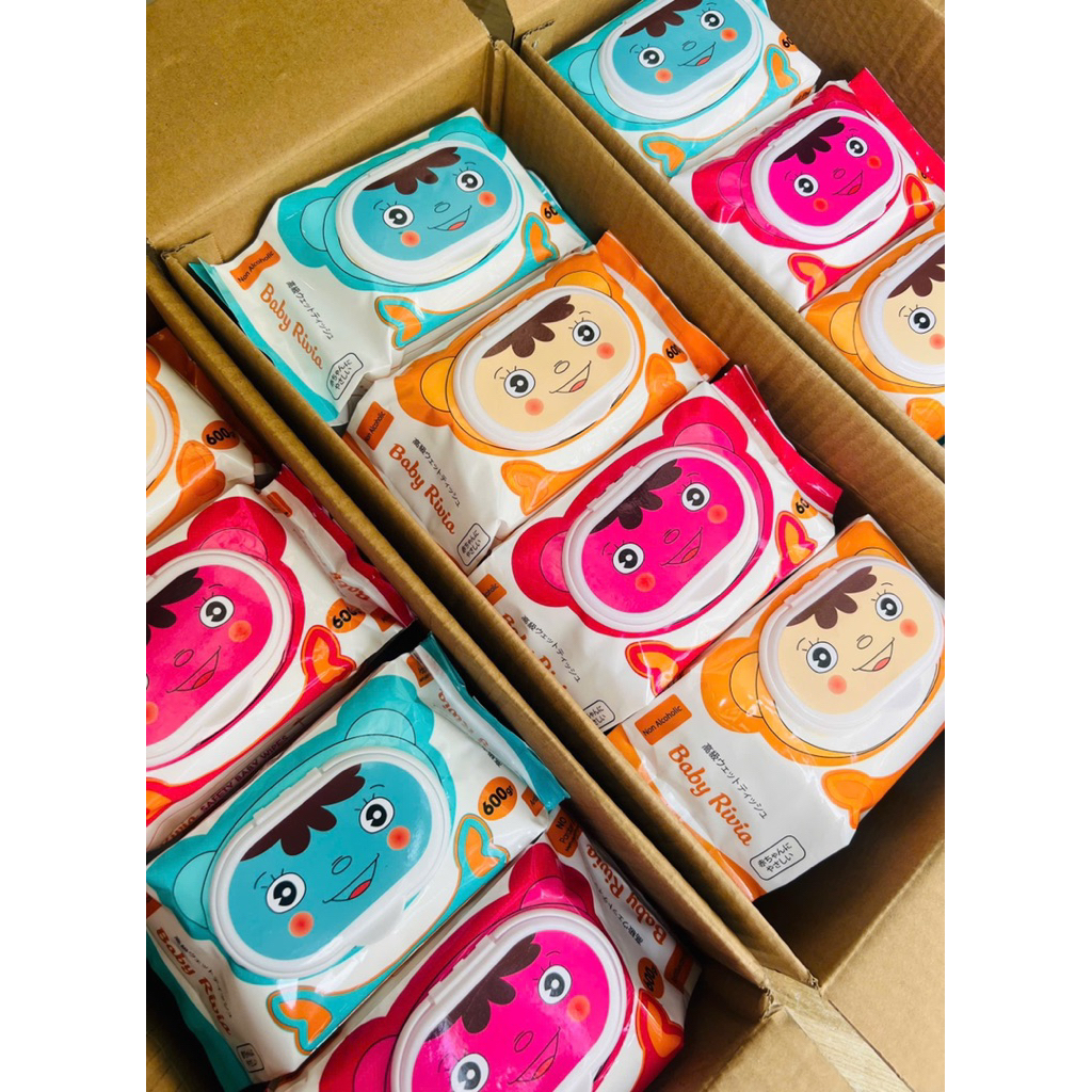 [Giá Sỉ] Thùng 30 gói khăn ướt không mùi Rivia 600g mềm mịn không cồn không kích ứng da khổ vải lớn